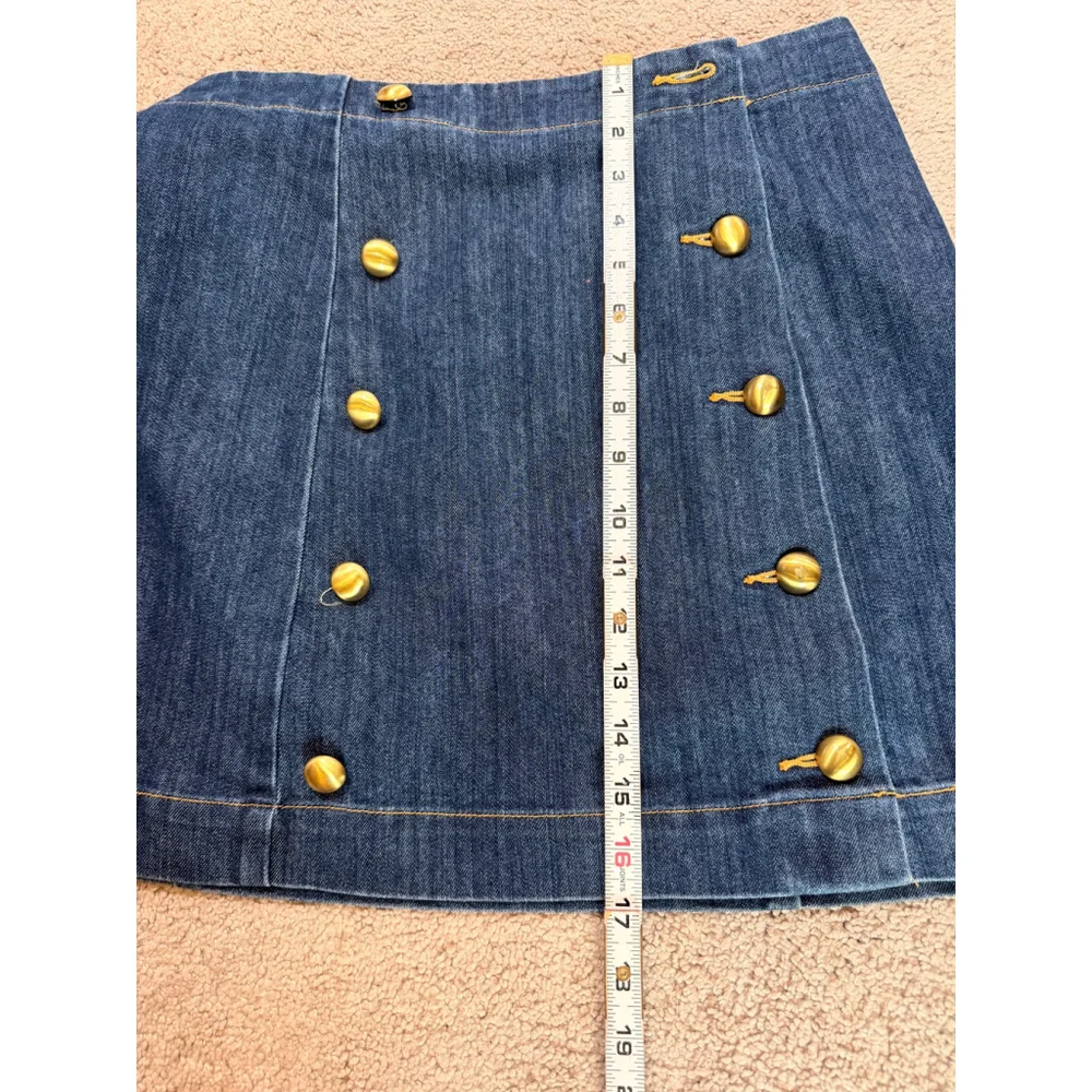Women's Michael Kors Blue Denim Mini Skirt Gold Buttons 6 Y2K Retro Indie Sleaze